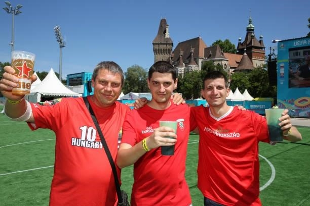 Fans enjoy at the Budapest Fan Zone ahead of the UEFA Euro 2020 Championship Group F match between Hungary and Portugal on June 15, 2021 in Budapest,...