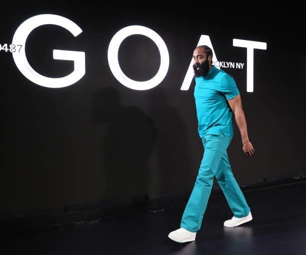 James Harden of the Brooklyn Nets arrives to the arena prior to the game against the Milwaukee Bucks during Round 2, Game 5 of the 2021 NBA Playoffs...