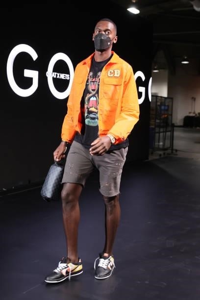 Bobby Portis of the Milwaukee Bucks arrives to the arena prior to the game against the Brooklyn Nets during Round 2, Game 5 of the 2021 NBA Playoffs...