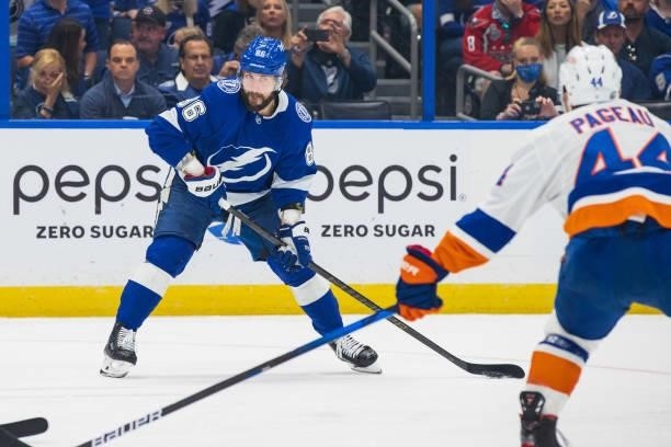 Nikita Kucherov of the Tampa Bay Lightning skates against the New York Islanders during the first period in Game Two of the Stanley Cup Semifinals of...