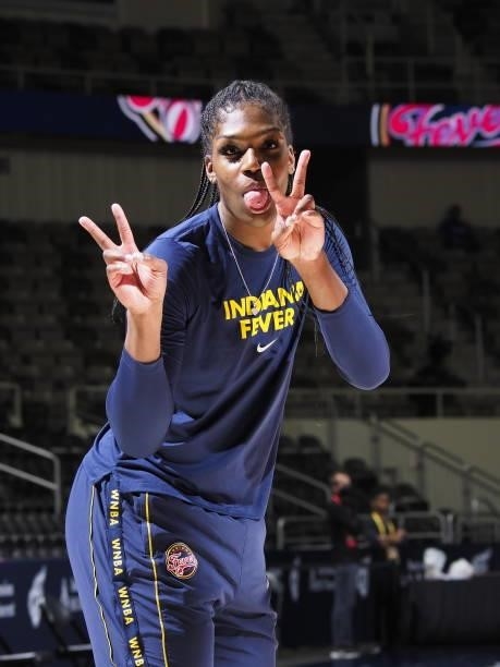 Teaira McCowan of the Indiana Fever poses for a photo before the game against the Seattle Storm on June 15, 2021 at Bankers Life Fieldhouse in...