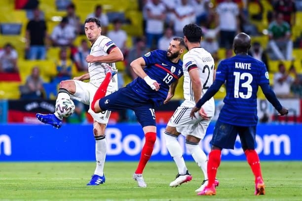 Mats HUMMELS of Germany and Karim BENZEMA of France during the UEFA European Championship football match between France and Allemagne at Allianz...