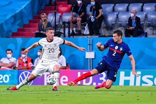 Robin GOSENS of Germany and Benjamin PAVARD of France during the UEFA European Championship football match between France and Allemagne at Allianz...