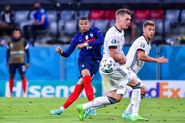 Kylian MBAPPE of France scores a goal who will be refused during the UEFA European Championship football match between France and Allemagne at...