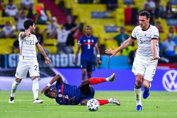 Ilkay GUNDOGAN of Germany, Paul POGBA of France and Mats HUMMELS of Germany during the UEFA European Championship football match between France and...