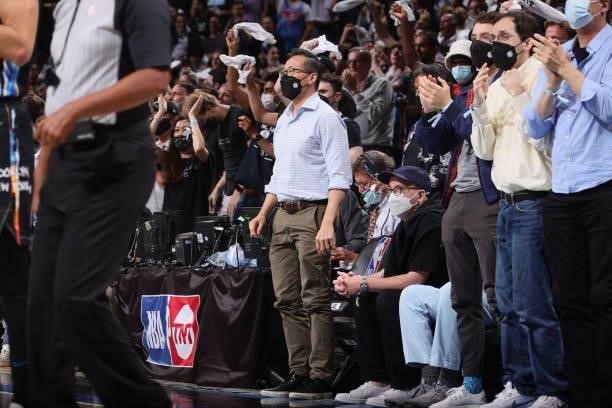 Owner, Joe Tsai of the Brooklyn Nets attends the game between the Milwaukee Bucks and the Brooklyn Nets during Round 2, Game 5 of the 2021 NBA...