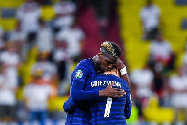 Antoine GRIEZMANN of France celebrates with Paul POGBA of France during the UEFA European Championship football match between France and Allemagne at...