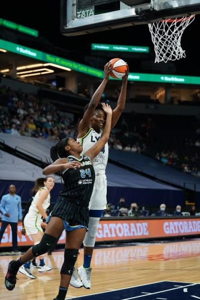 Napheesa Collier of the Minnesota Lynx srebounds against the Chicago Sky on June 15, 2021 at Target Center in Minneapolis, Minnesota. NOTE TO USER:...