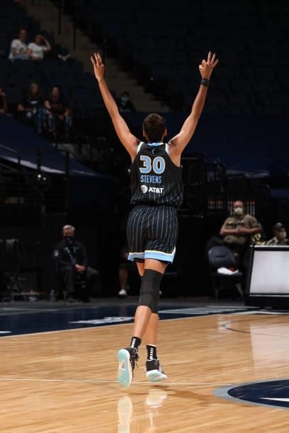 Azurá Stevens of the Chicago Sky celebrates during the game against the Minnesota Lynx on June 15, 2021 at Target Center in Minneapolis, Minnesota....