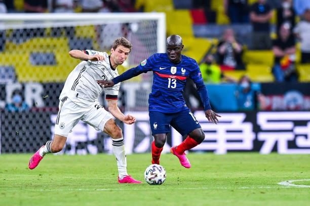 Thomas MULLER of Germany and N'Golo KANTE of France during the UEFA European Championship football match between France and Allemagne at Allianz...
