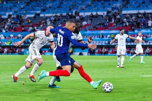Kylian MBAPPE of France and Antonio RUDIGER of Germany during the UEFA European Championship football match between France and Allemagne at Allianz...