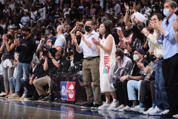 Owner, Joe Tsai of the Brooklyn Nets cheers during the game between the Milwaukee Bucks and the Brooklyn Nets during Round 2, Game 5 of the 2021 NBA...