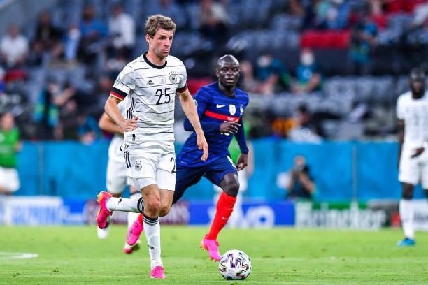 Thomas MULLER of Germany and N'Golo KANTE of France during the UEFA European Championship football match between France and Allemagne at Allianz...
