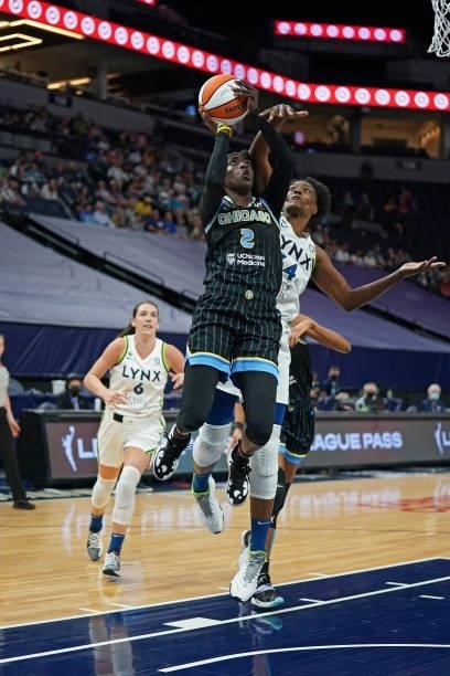 Kahleah Cooper of the Chicago Sky drives to the basket against the Minnesota Lynx on June 15, 2021 at Target Center in Minneapolis, Minnesota. NOTE...