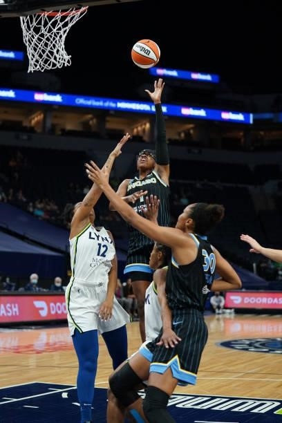 Diamond DeShields of the Chicago Sky shoots the ball against the Minnesota Lynx on June 15, 2021 at Target Center in Minneapolis, Minnesota. NOTE TO...