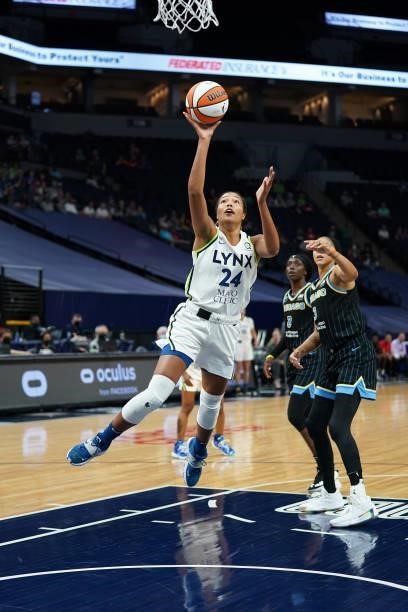 Napheesa Collier of the Minnesota Lynx drives to the basket against the Chicago Sky on June 15, 2021 at Target Center in Minneapolis, Minnesota. NOTE...