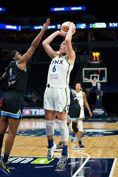 Bridget Carleton of the Minnesota Lynx shoots the ball against the Chicago Sky on June 15, 2021 at Target Center in Minneapolis, Minnesota. NOTE TO...