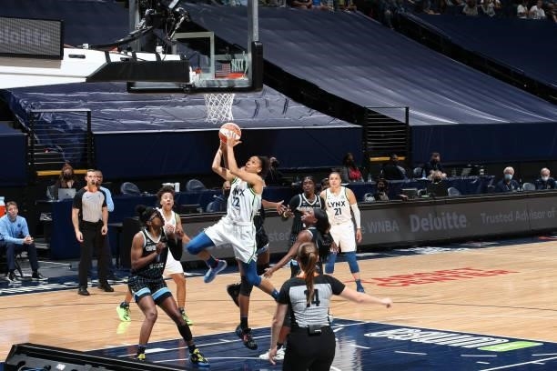 Cierra Burdick of the Minnesota Lynx shoots the ball during the game against the Chicago Sky on June 15, 2021 at Target Center in Minneapolis,...
