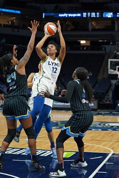 Damiris Dantas of the Minnesota Lynx shoots the ball against the Chicago Sky on June 15, 2021 at Target Center in Minneapolis, Minnesota. NOTE TO...