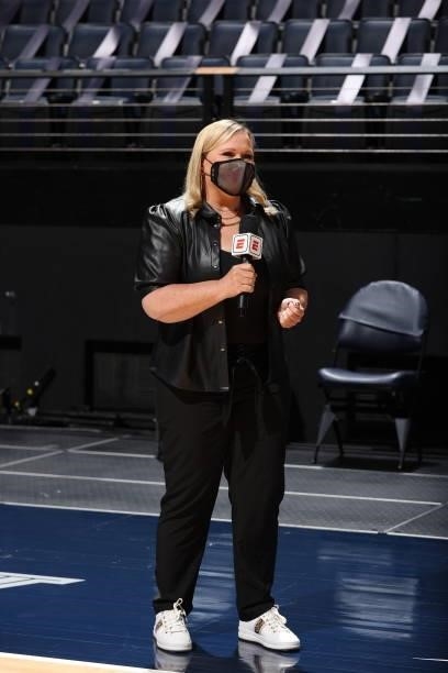 Reporter, Holly Rowe reports on a game between the Chicago Sky and the Minnesota Lynx on June 15, 2021 at Target Center in Minneapolis, Minnesota....