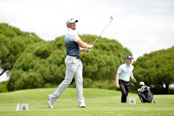 Jacques Kruyswijk of South Africa tees off on the sixteen hole during Day Two of the Challenge de Espana at Iberostar Real Club de Golf Novo Sancti...