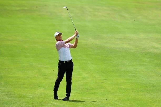 Henric Sturehed of Sweden plays his second shot on the eight hole during Day Two of the Challenge de Espana at Iberostar Real Club de Golf Novo...