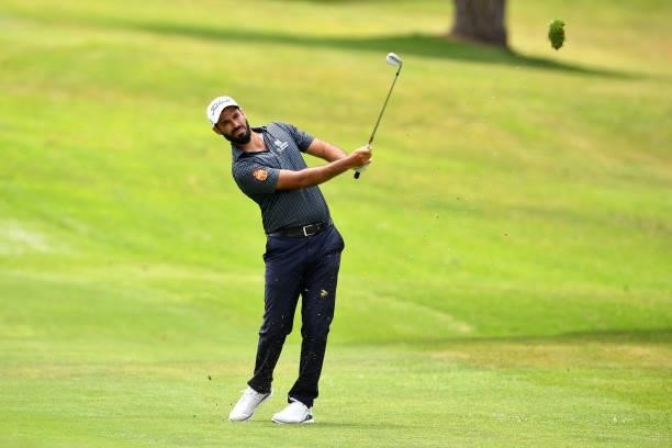 Santiago Tarrio of Spain plays his third shot on the eight hole during Day Two of the Challenge de Espana at Iberostar Real Club de Golf Novo Sancti...