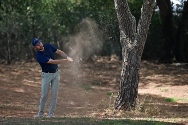 Eirik Tage Johansen of Norway plays his second shot on the eight hole during Day Two of the Challenge de Espana at Iberostar Real Club de Golf Novo...
