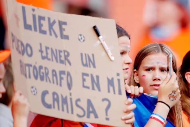 Supporters of Holland Women during the International Friendly Women match between Holland v Norway at the De Grolsch Veste on June 15, 2021 in...