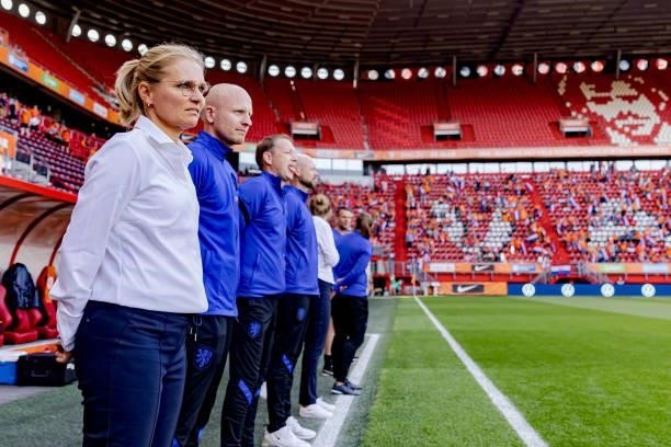 Coach Sarina Wiegman of Holland Women during the International Friendly Women match between Holland v Norway at the De Grolsch Veste on June 15, 2021...