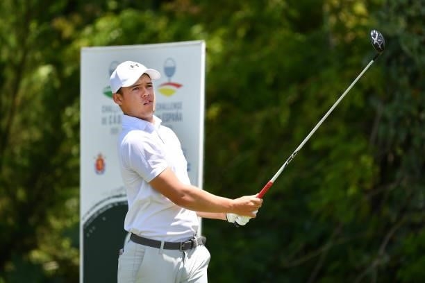 Kristof Ulenaers of Belgium tees off on the thirth hole during Day Two of the Challenge de Espana at Iberostar Real Club de Golf Novo Sancti Petri on...