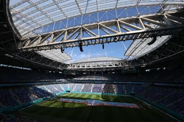 General view prior to the UEFA EURO 2020 Group B football match between Finland and Russia at the Saint Petersburg Stadium in Saint Petersburg on...