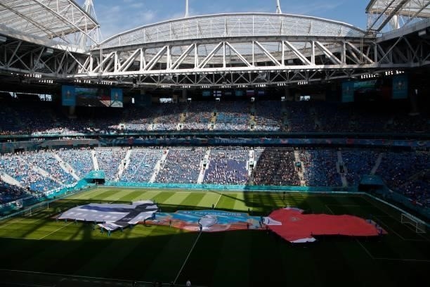 General view prior to the UEFA EURO 2020 Group B football match between Finland and Russia at the Saint Petersburg Stadium in Saint Petersburg on...
