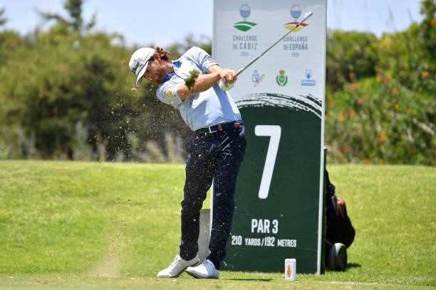 Blake Windred of Australia tees off on the seventh hole during Day Two of the Challenge de Espana at Iberostar Real Club de Golf Novo Sancti Petri on...