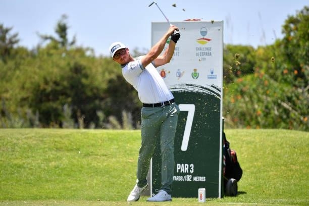 George Bloor of England tees off on the seventh hole during Day Two of the Challenge de Espana at Iberostar Real Club de Golf Novo Sancti Petri on...