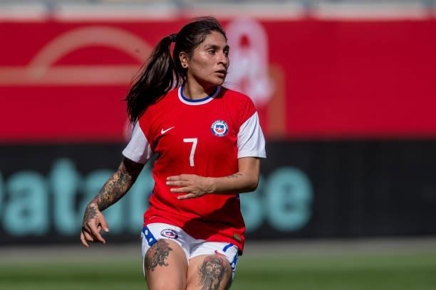 Yenny Acuna of Chile Looks on during the international friendly match between Germany Women and Chile Women at Stadion Bieberer on June 15, 2021 in...