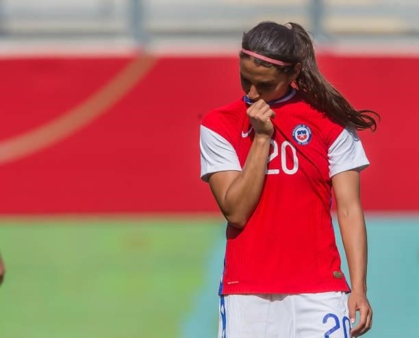 Daniela Zamora of Chile looks dejected during the international friendly match between Germany Women and Chile Women at Stadion Bieberer on June 15,...