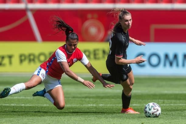 Maria Jose Urrutia of Chile and Jule Brand of Germany battle for the ball during the international friendly match between Germany Women and Chile...