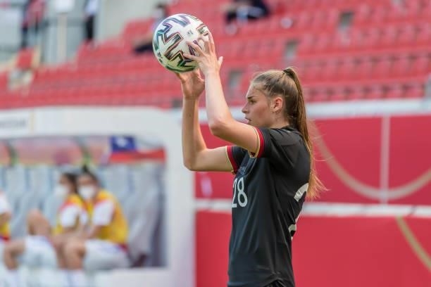 Jule Brand of Germany controls the Ball during the international friendly match between Germany Women and Chile Women at Stadion Bieberer on June 15,...