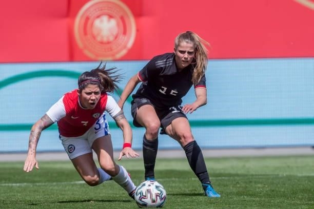Carla Guerrero of Chile and Tabea Wassmuth of Germany battle for the ball during the international friendly match between Germany Women and Chile...