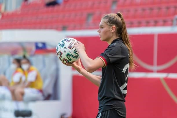 Jule Brand of Germany controls the Ball during the international friendly match between Germany Women and Chile Women at Stadion Bieberer on June 15,...