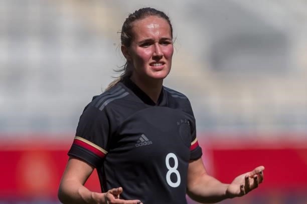 Sydney Lohmann of Germany gestures during the international friendly match between Germany Women and Chile Women at Stadion Bieberer on June 15, 2021...