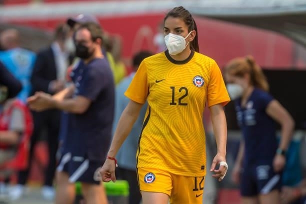 Natalia Campos of Chile Looks on during the international friendly match between Germany Women and Chile Women at Stadion Bieberer on June 15, 2021...