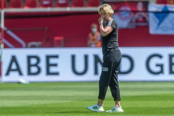 Head coach Martina Voss-Tecklenburg of Germany gestures during the international friendly match between Germany Women and Chile Women at Stadion...