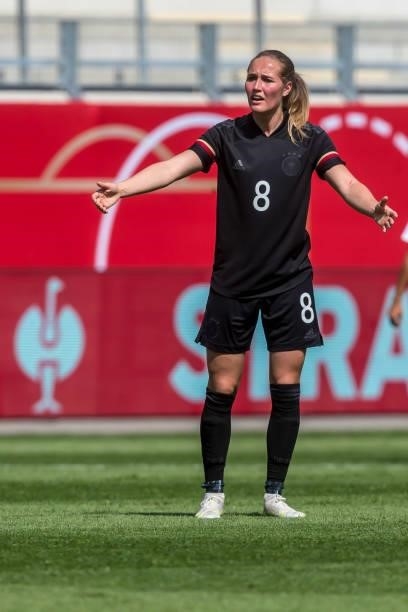 Sydney Lohmann of Germany gestures during the international friendly match between Germany Women and Chile Women at Stadion Bieberer on June 15, 2021...