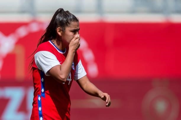 Daniela Pardo of Chile looks dejected during the international friendly match between Germany Women and Chile Women at Stadion Bieberer on June 15,...