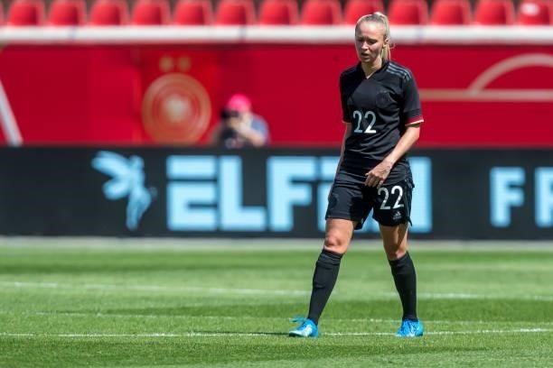 Turid Knaak of Germany looks dejected during the international friendly match between Germany Women and Chile Women at Stadion Bieberer on June 15,...