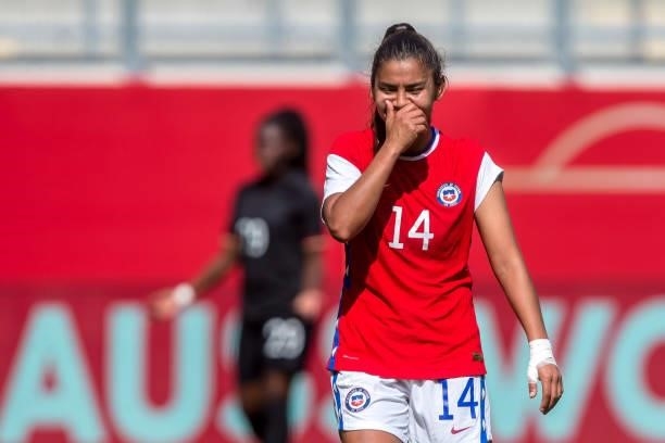 Daniela Pardo of Chile gestures during the international friendly match between Germany Women and Chile Women at Stadion Bieberer on June 15, 2021 in...