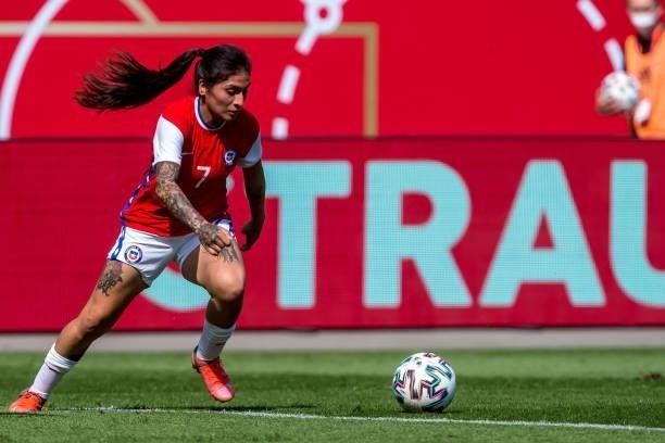 Yenny Acuna of Chile controls the Ball during the international friendly match between Germany Women and Chile Women at Stadion Bieberer on June 15,...