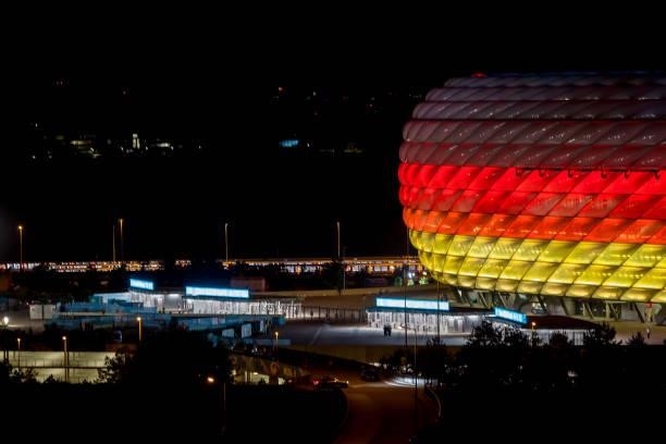 General view outside the stadium with ligths prior to the UEFA Euro 2020 Championship Group F match between France and Germany on June 15, 2021 in...